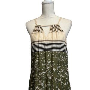 Prana Parisol Pocketed Scandi Chic Midi Dress Cargo Canopy Green & White Size XS